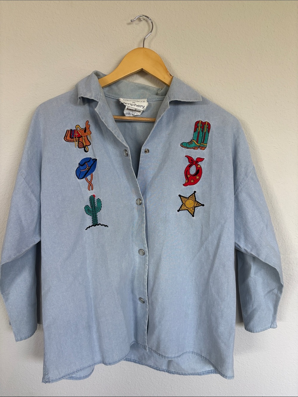 Vintage 100% Cotton Light Wash Embroidered Western Jacket shirt